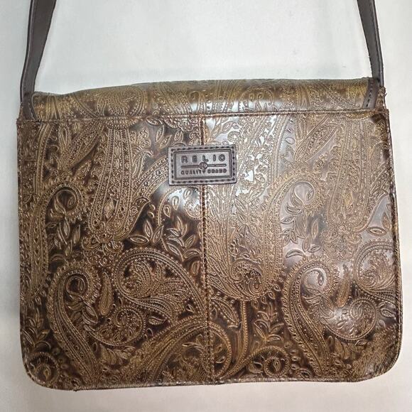 Relic by Fossil Embossed Purse Gold Pattern Crossbody - Picture 4 of 9